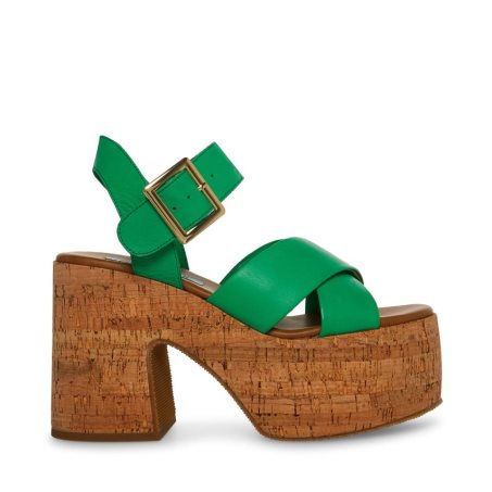 Green Steve Madden Palmer Leather Women's Platform Sandals | PH 4729WEC